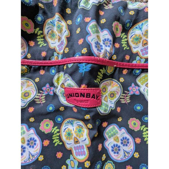 Vtg Unionbay Sugar Skull Book Bag Tote Day Of The Dead Dia De Muertos Goth Blue - Picture 3 of 15